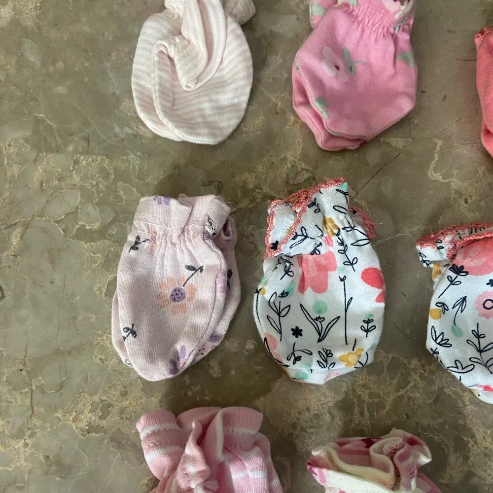 Assorted Pink Baby Mittens Set of 15